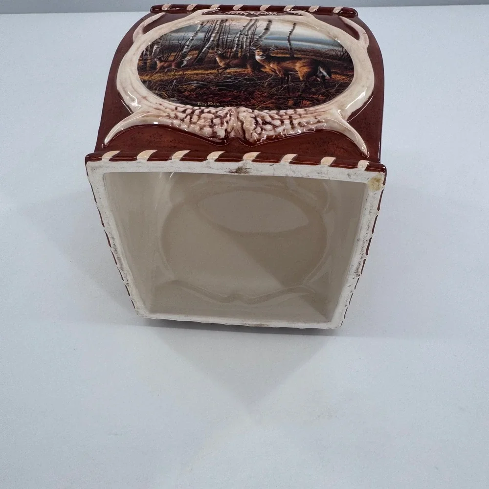 Terry Redlin Tissue Box Cover Wildlife Deer Ceramic Rustic Lodge‎ Cabin Brown
